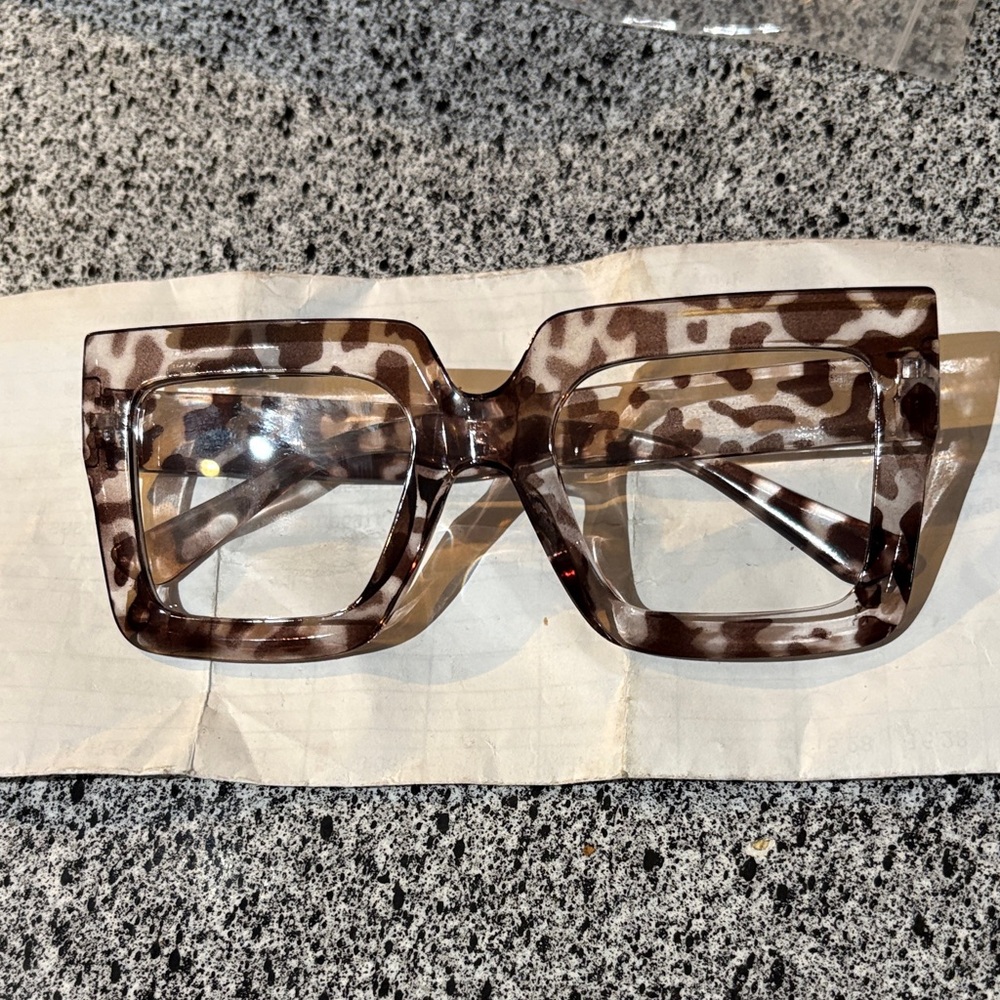 Brown Leopard Print Square Glasses - image 1